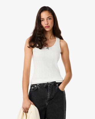Slim Fit Pointelle Knit Cotton Tank Top