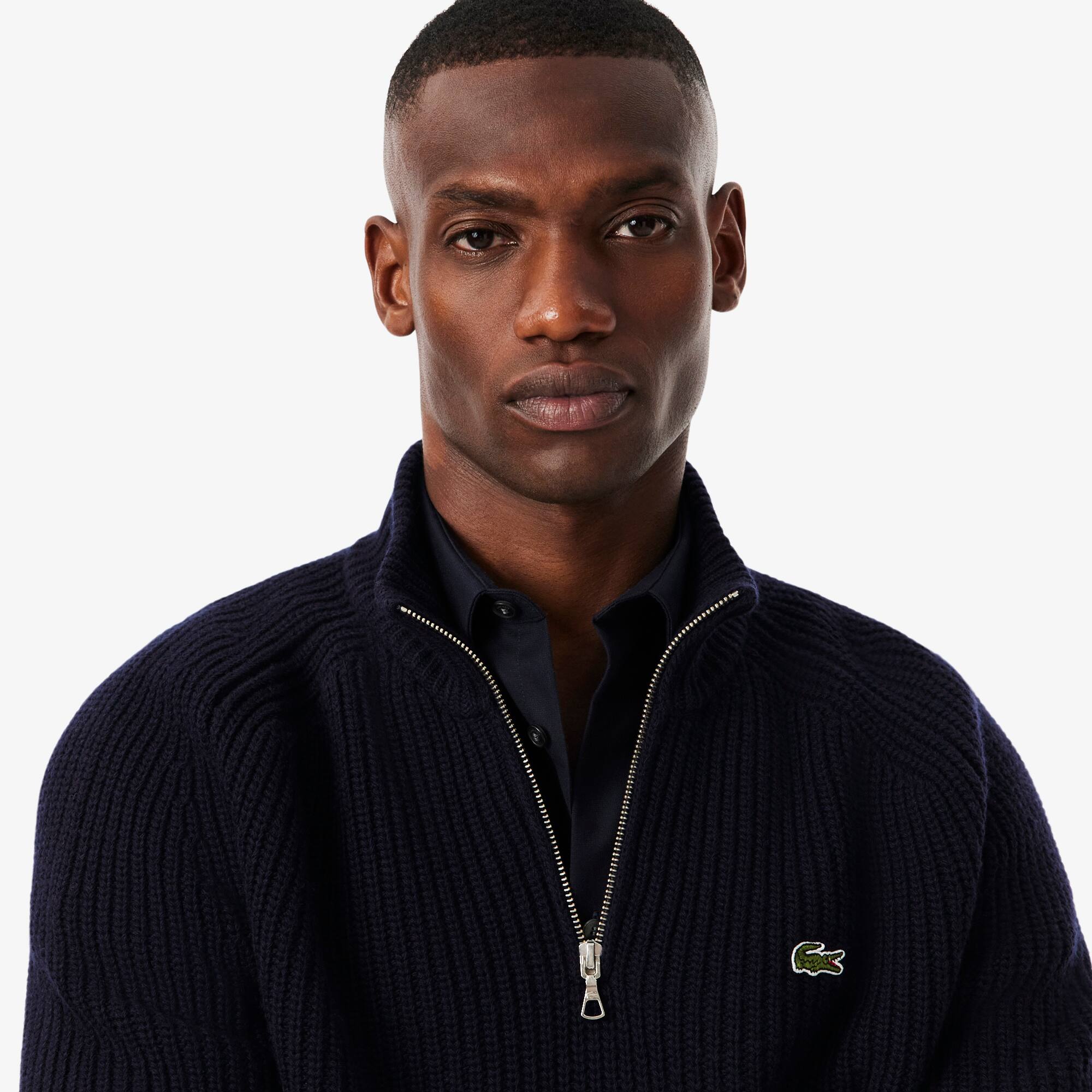 Zipped High Neck Wool Sweater - Men's Knitwear - New In 2026 | Lacoste