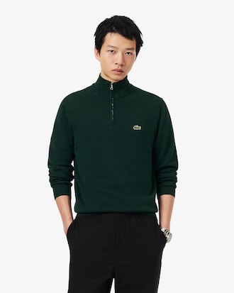 Zipped High Neck Cotton Sweater