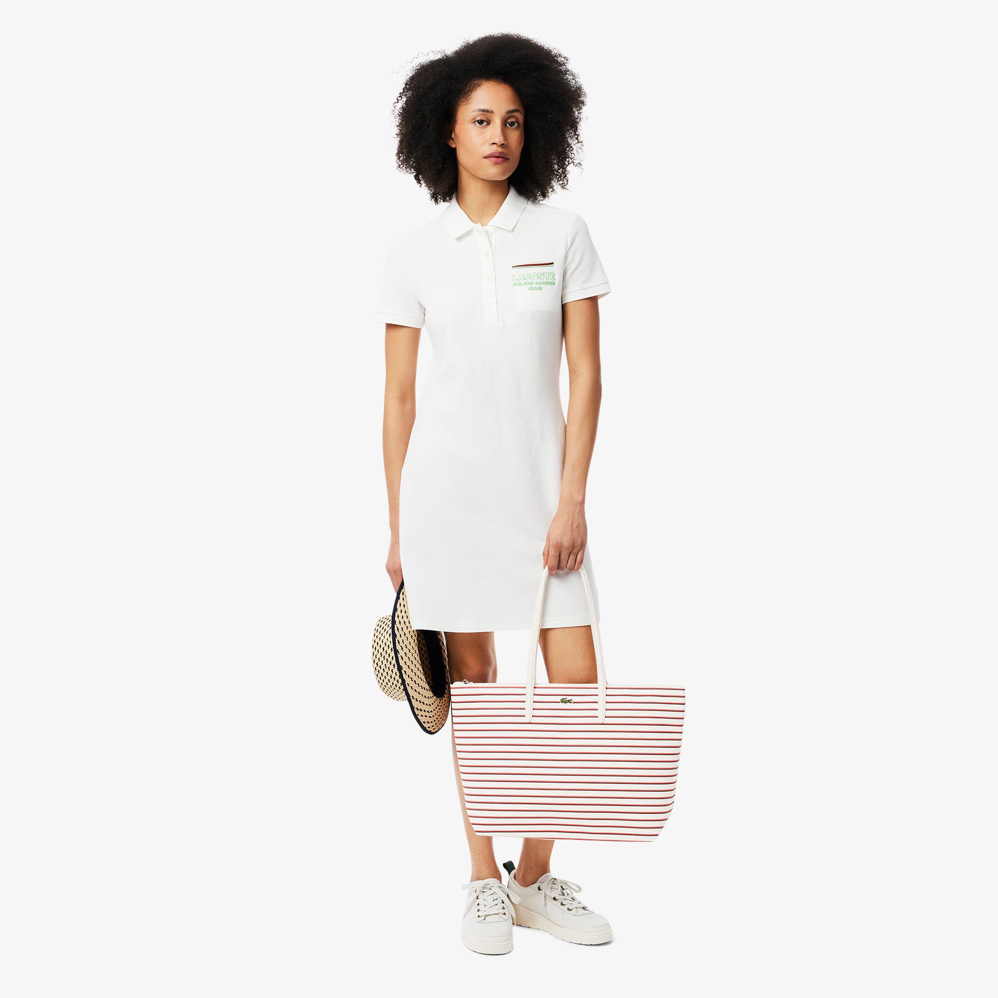 ★LACOSTE★ Women's Roland Garros Large Shopper Bag NF4945R5 Lacoste x Roland-Garros Women's Lifestyle Tote Bag - Beige