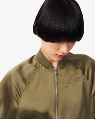 Oversized Embroidered Signature Satin Bomber Jacket