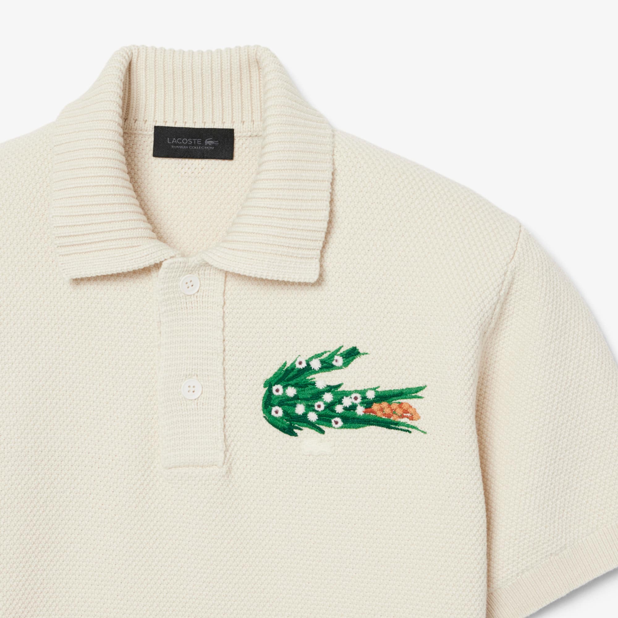 Runway Floral Crocodile Polo Collar Piqué Sweater - Men's Knitwear