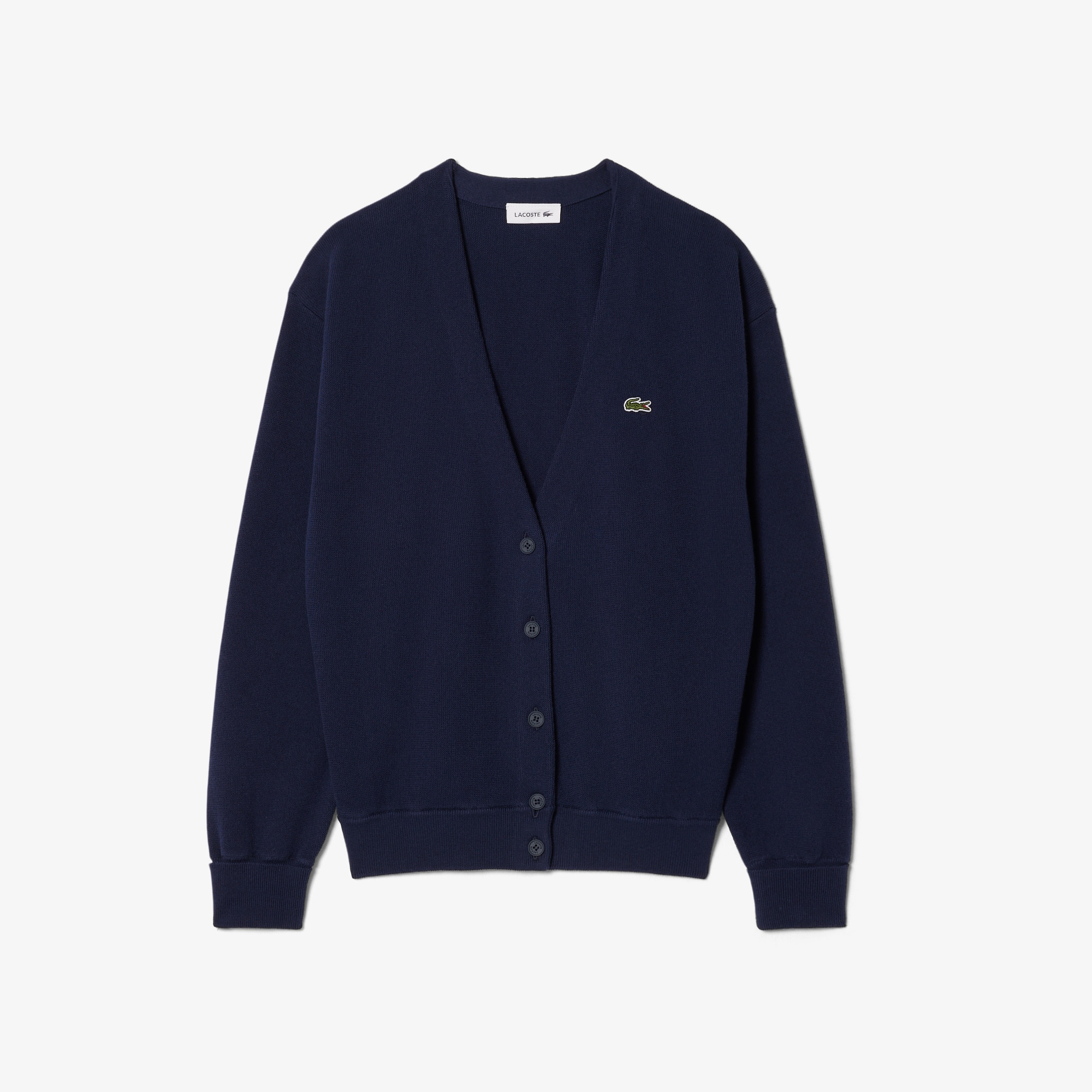 Lacoste 3Dカーディガン Sサイズ ネイビー V Neck Moss Stitch Cotton Cardigan - Women's Knitwear - New In
