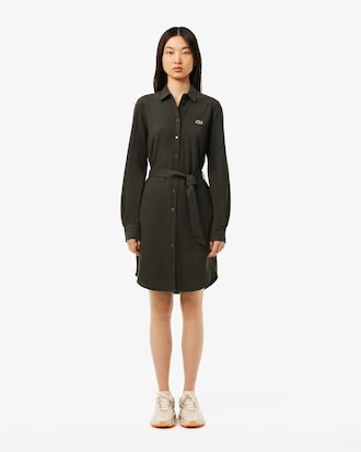 Belted Piqué Shirt Dress
