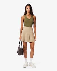 Short Stretch Cotton Pleated Skirt