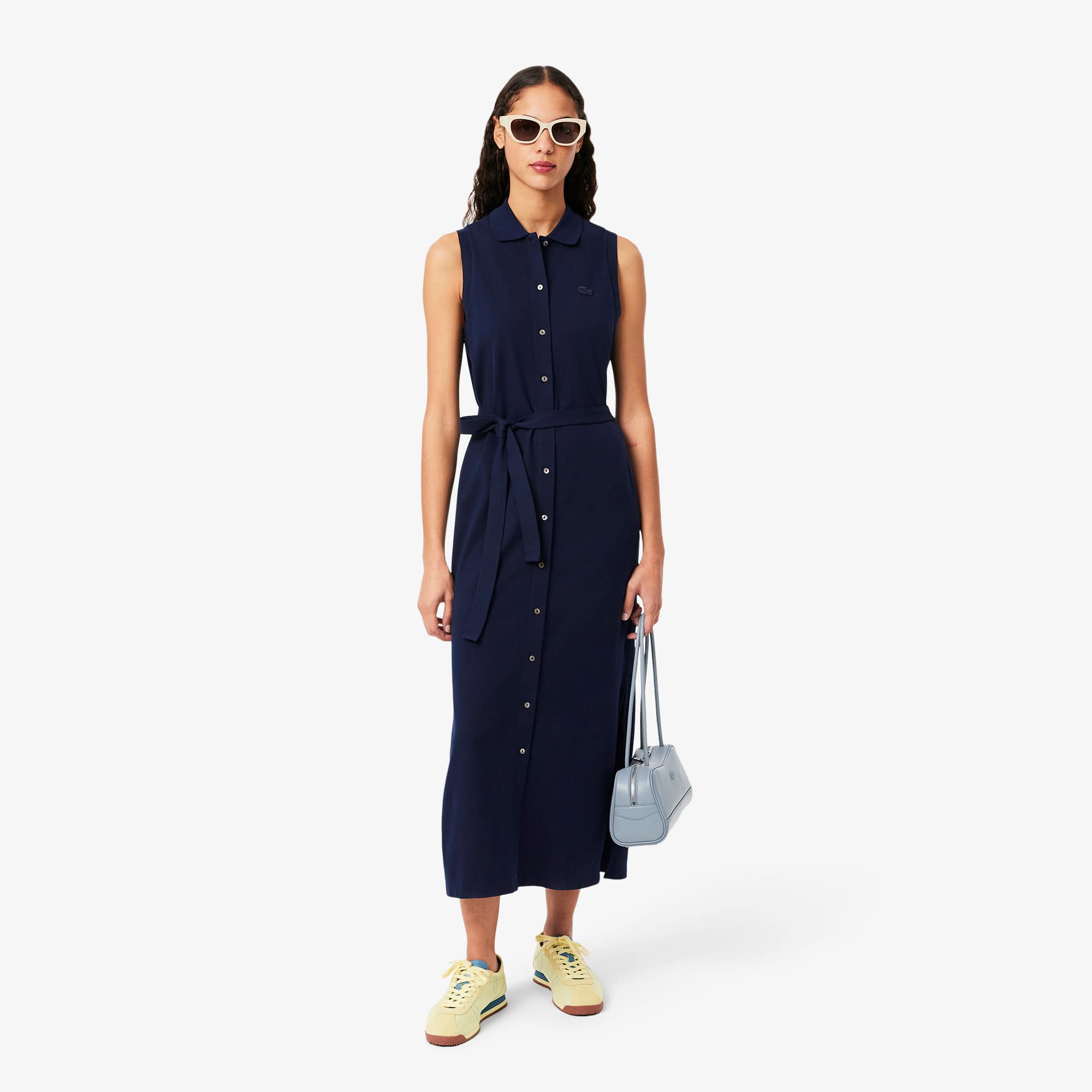 ★LACOSTE★ Women's flared short sleeve shirt dress dark nav Lacoste Women's Flared Mini Pique Polo Dress, Navy Blue, 2