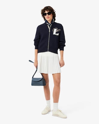 Cable Knit Intarsia and Embroidery Accent Zipped Sweater