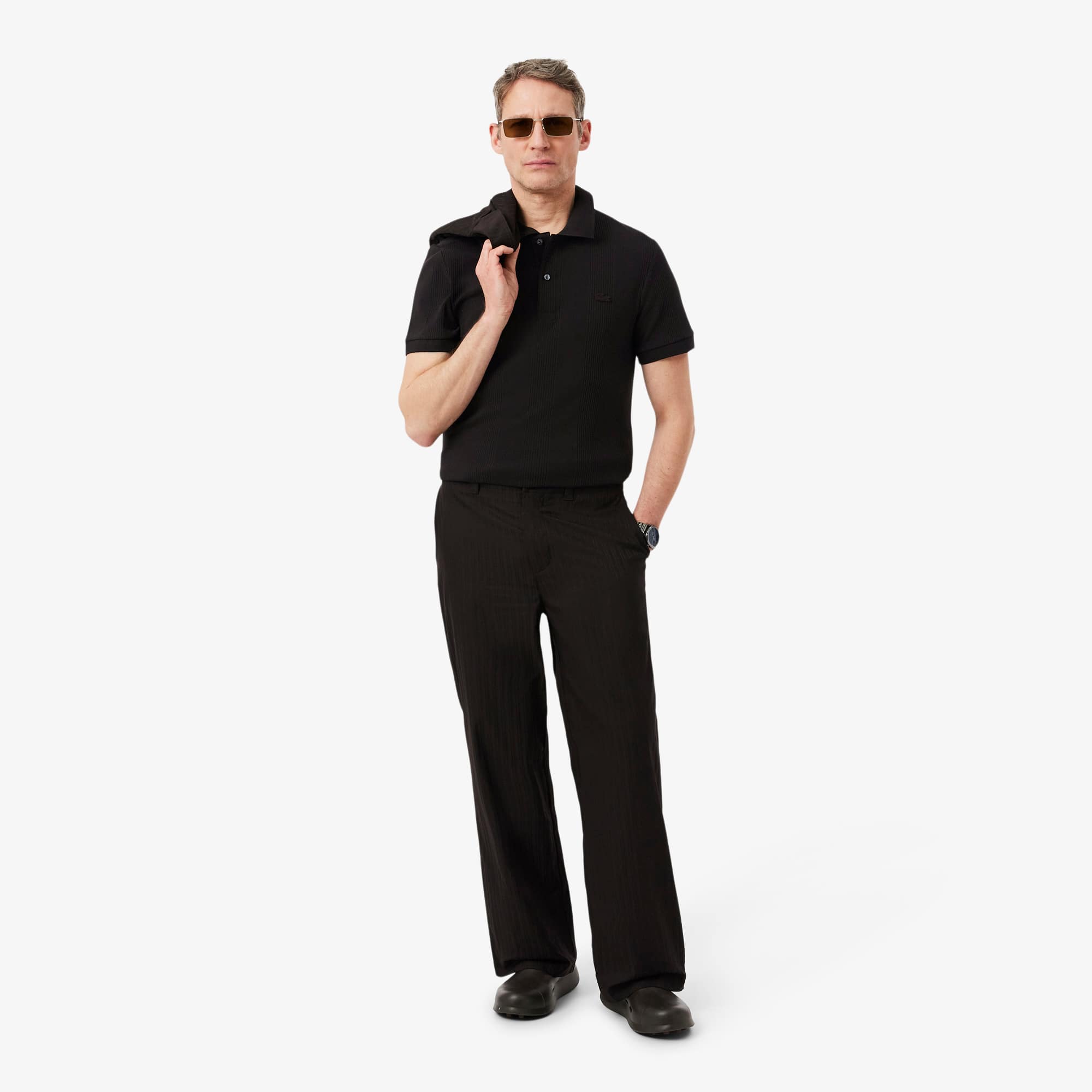 Regular Fit Ribbed Knit Polo Shirt - Men's Short Sleeves Polo
