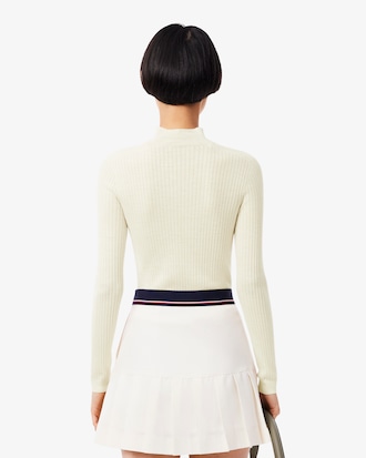 High Neck Ribbed Knit Merino Wool Sweater