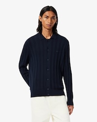 Fluid Ribbed Polo Collar Cardigan