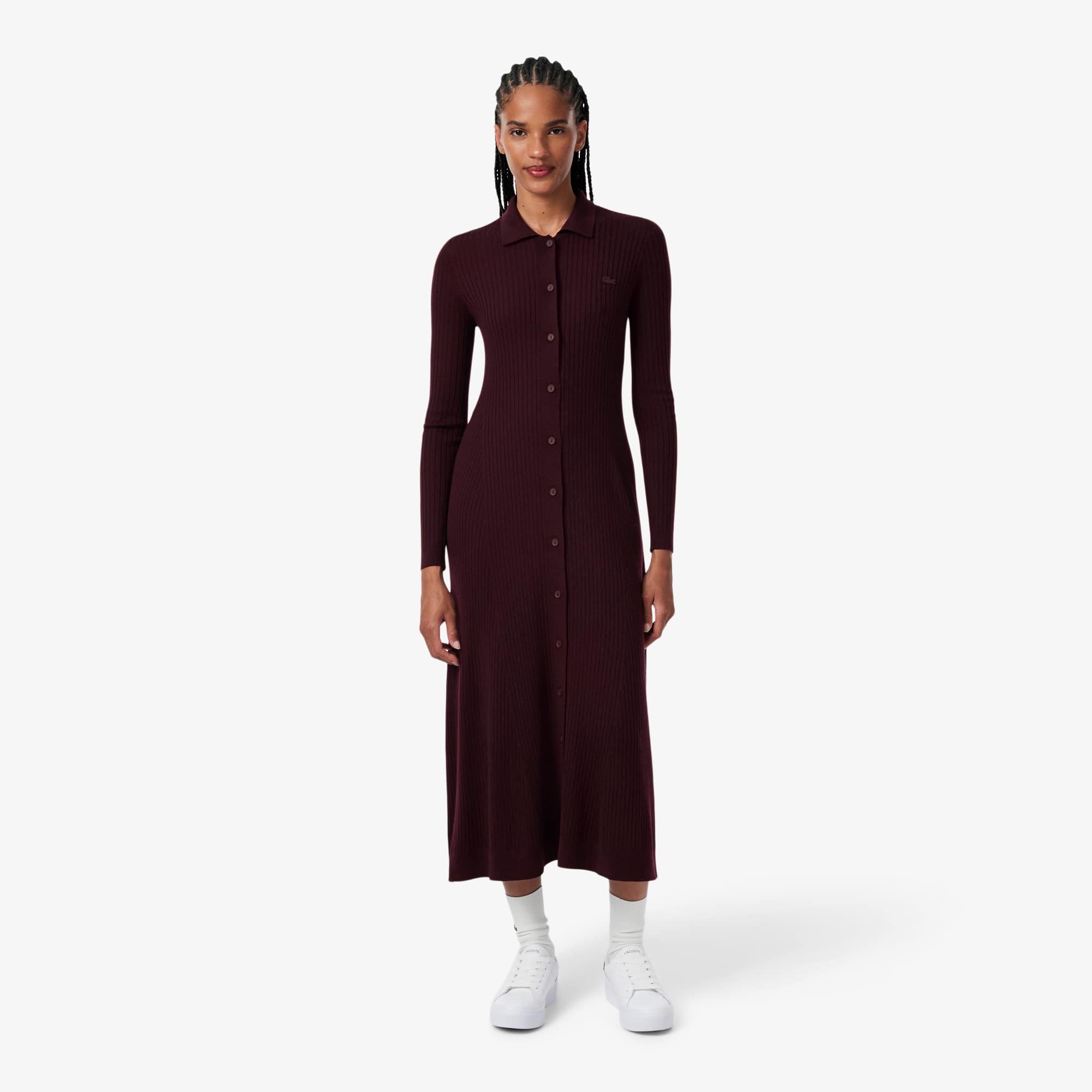 3D Knit Merino Wool Polo Collar Dress - Women's dresses & skirts