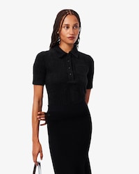 Slim Fit Fuzzy Rib Knit Polo Shirt