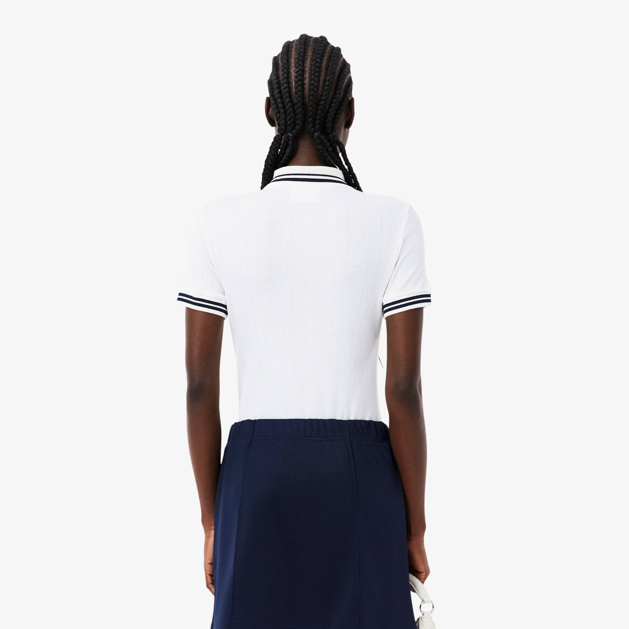Slim Fit French Made Ribbed Polo Shirt - Women's Short Sleeves