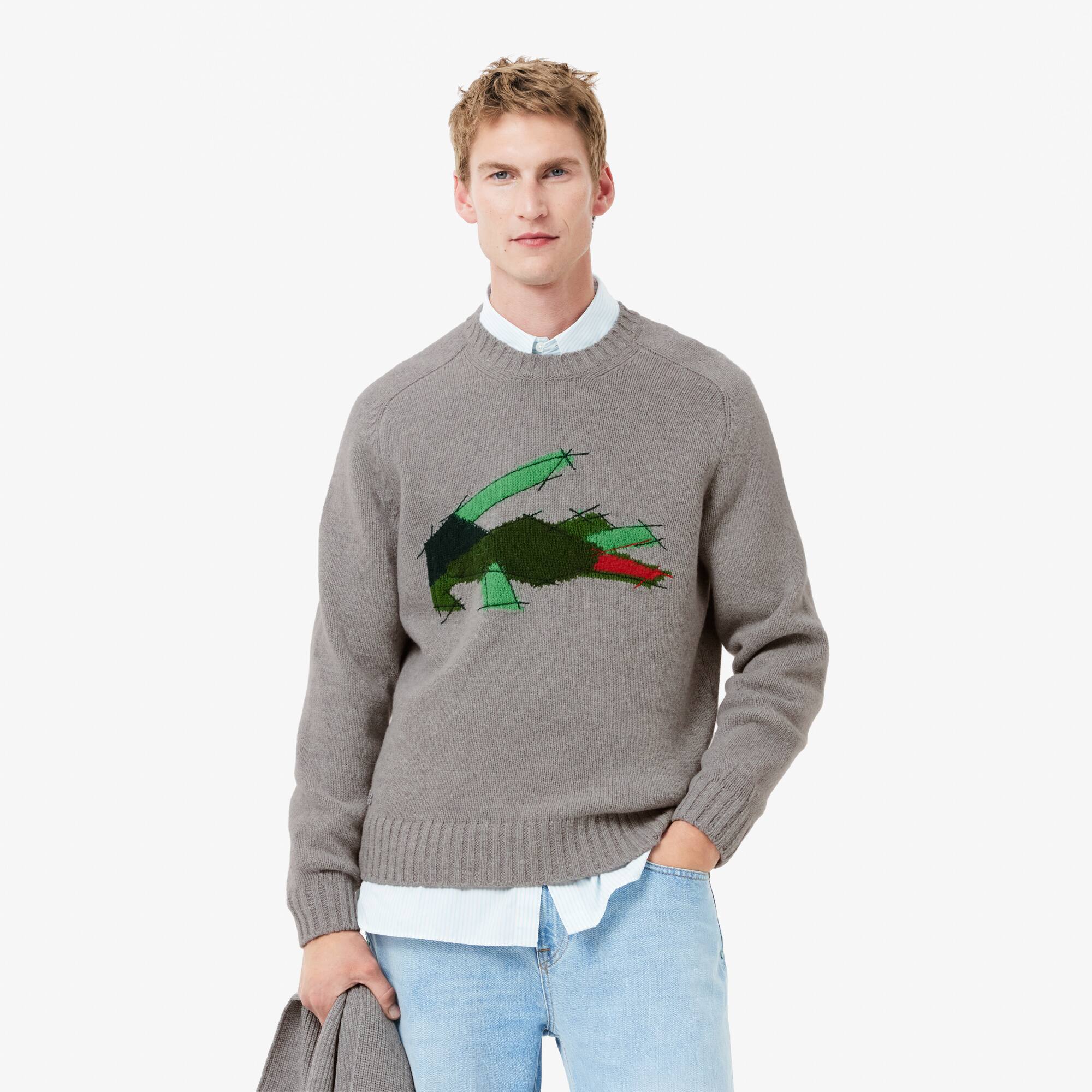 Crocodile Motif Carded Wool Sweater