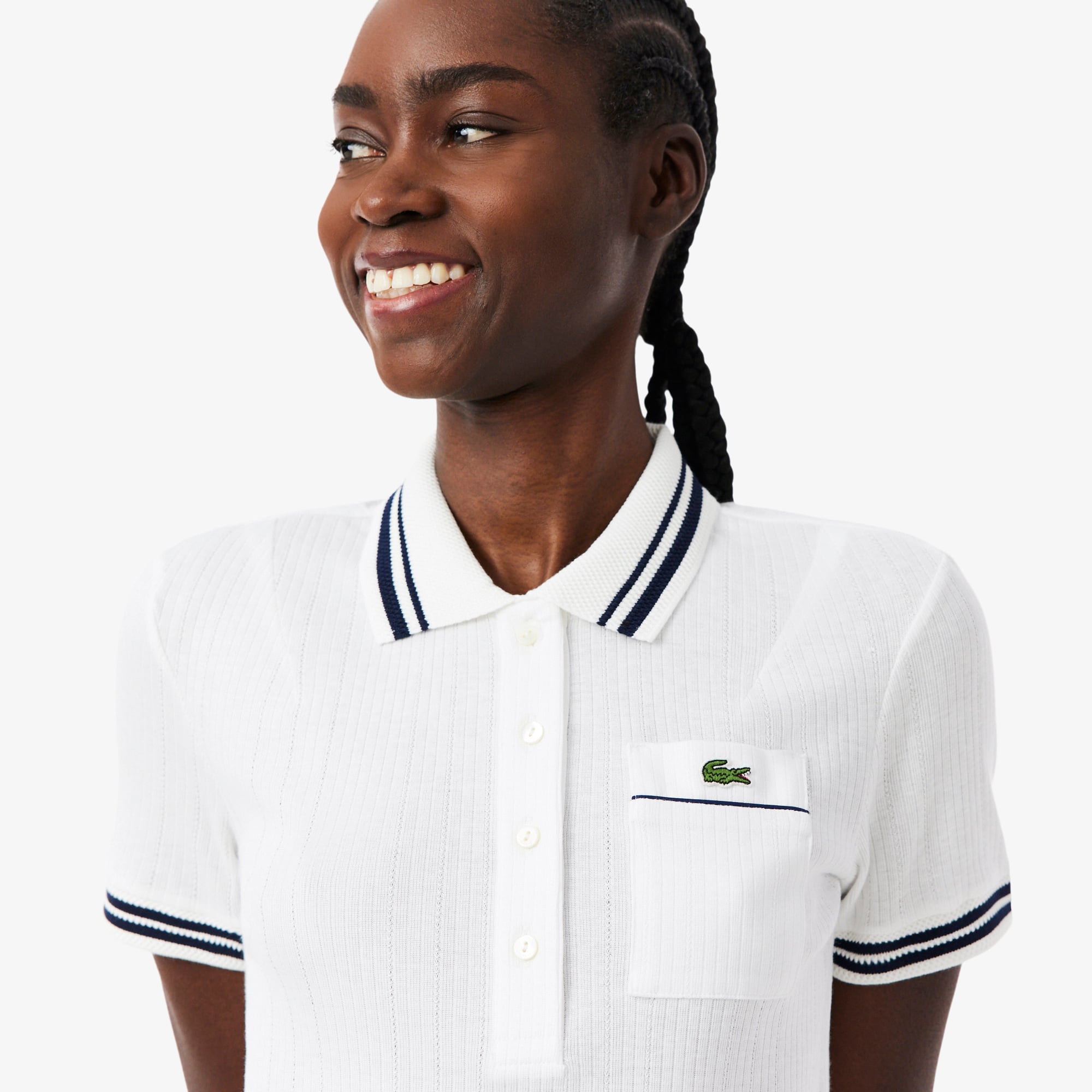 Slim Fit French Made Ribbed Polo Shirt - Women's Short Sleeves