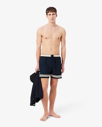 Lacoste Mid Length Contrast Stripe Swim Trunks