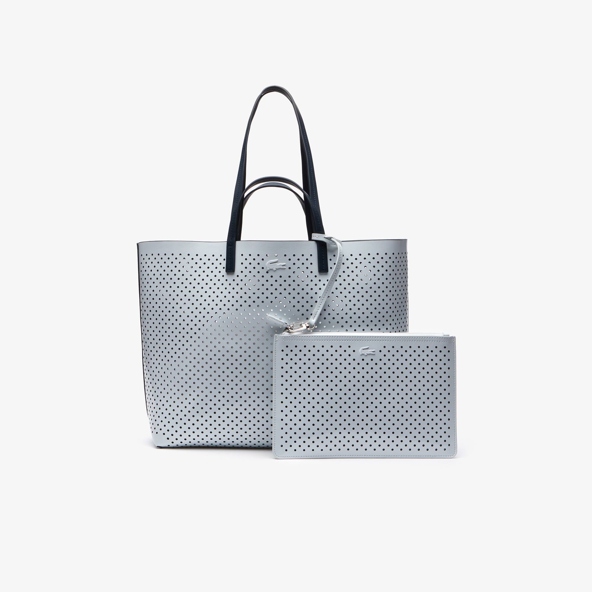 Women S Anna Punch Detachable Pouch Reversible Leather Tote Bag