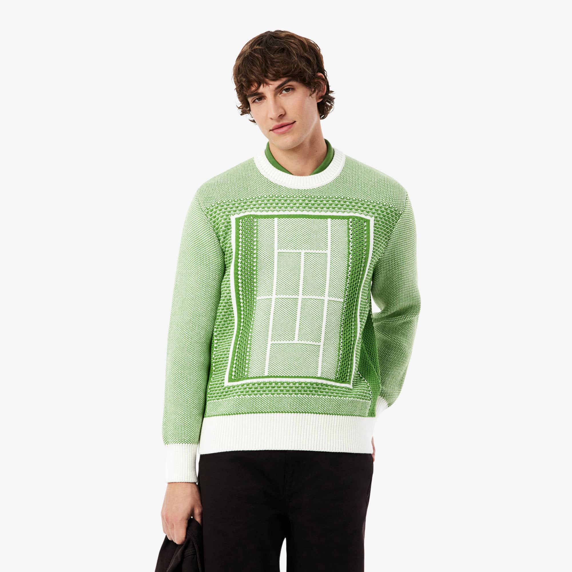 Tennis Court Graphic Jacquard Sweater - Men's Knitwear - New In Tennis Court Graphic Jacquard Sweater - Men's Knitwear - New In