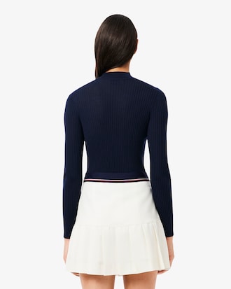 High Neck Ribbed Knit Merino Wool Sweater