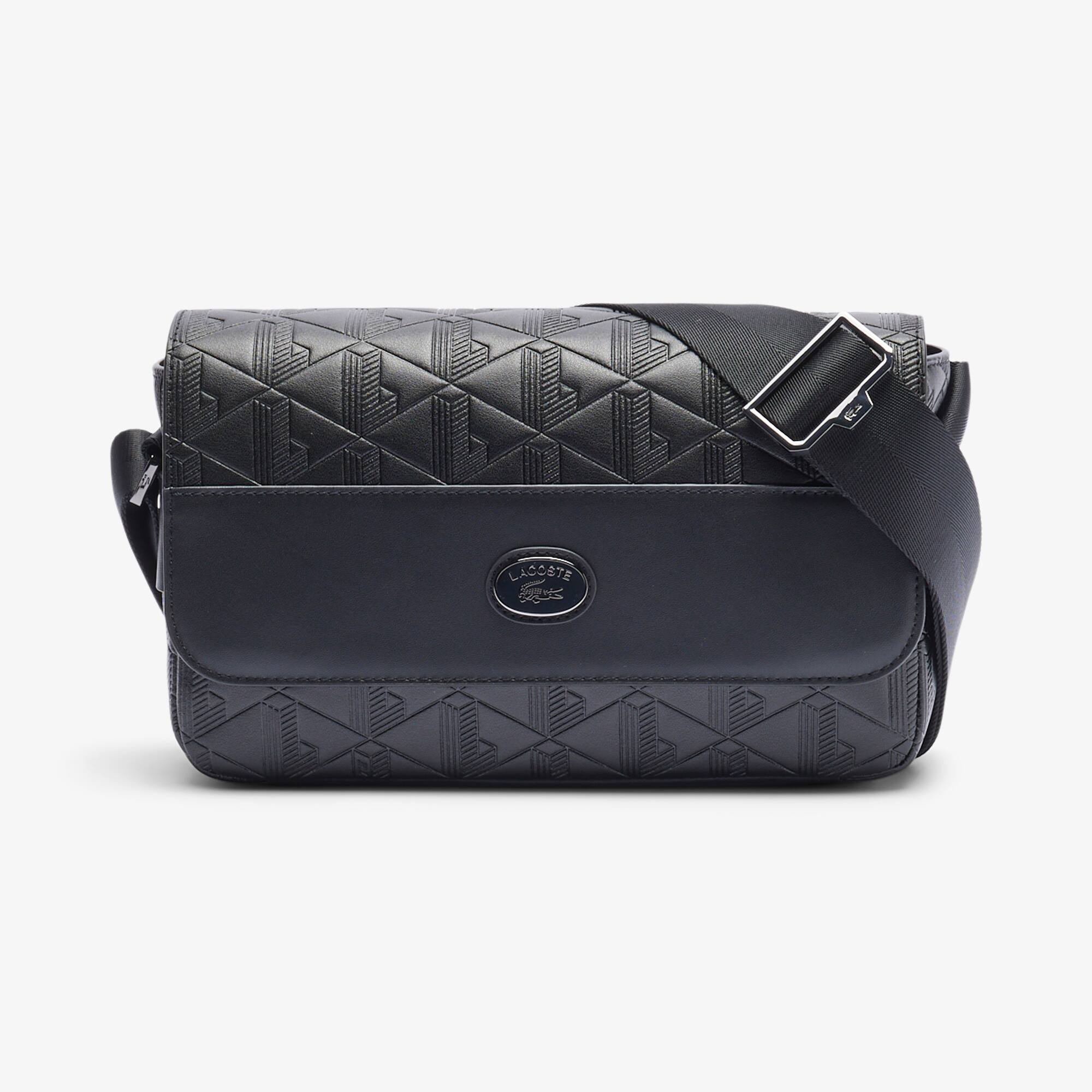 【LACOSTE】NOMOGRAMME Flap Messenger Bag_NU4838M (BLACK) Nomogramme Leather Flap Close Satchel - Men's Vertical Bags