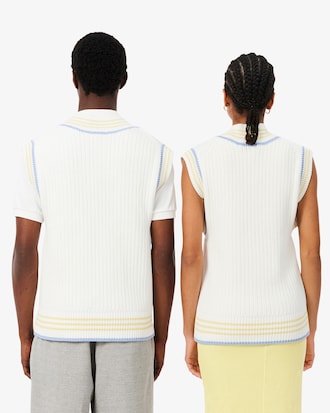 Striped Rib Knit Cotton Sweater Vest