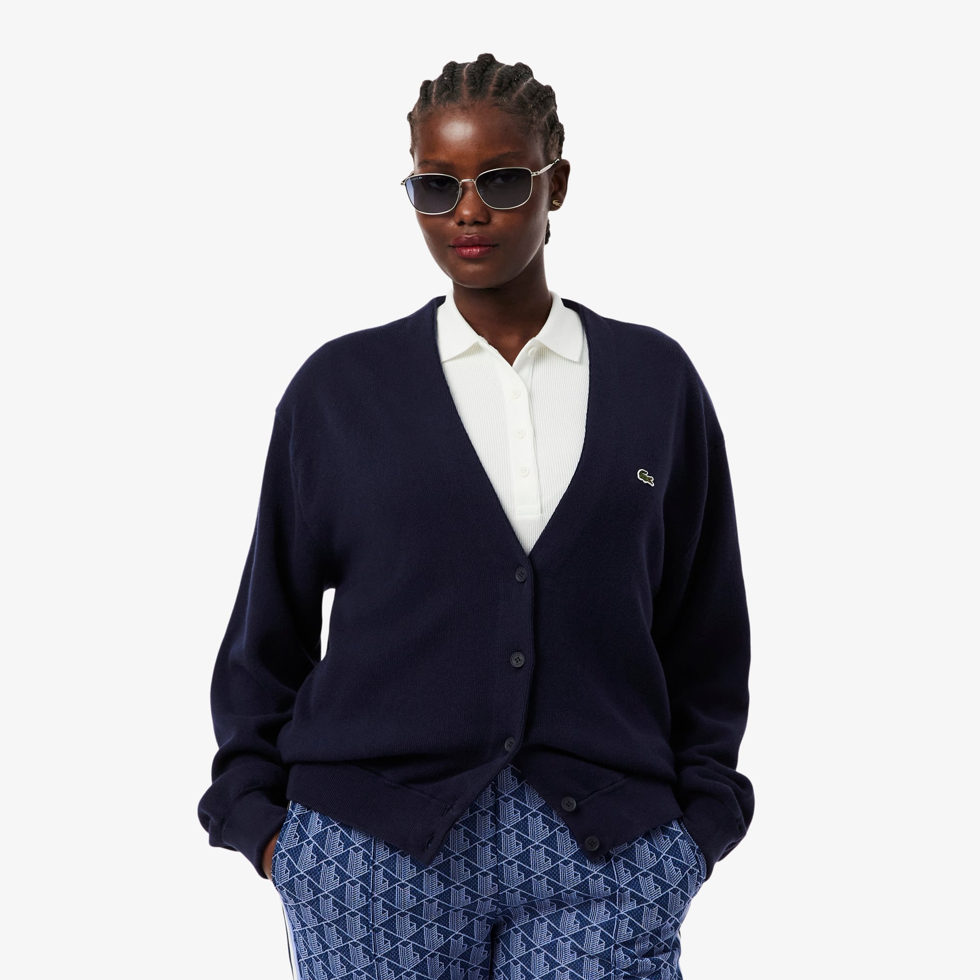 V Neck Moss Stitch Cotton Cardigan - Women's Knitwear - New In