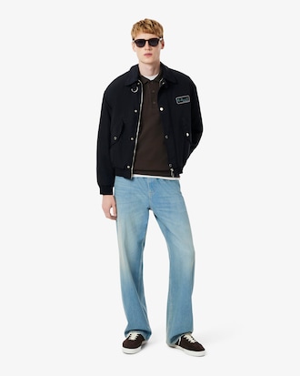 Ribbed Cotton Polo Collar Sweatshirt