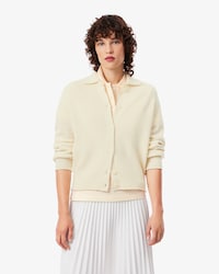 Carded Wool 3D Knit Polo Collar Cardigan