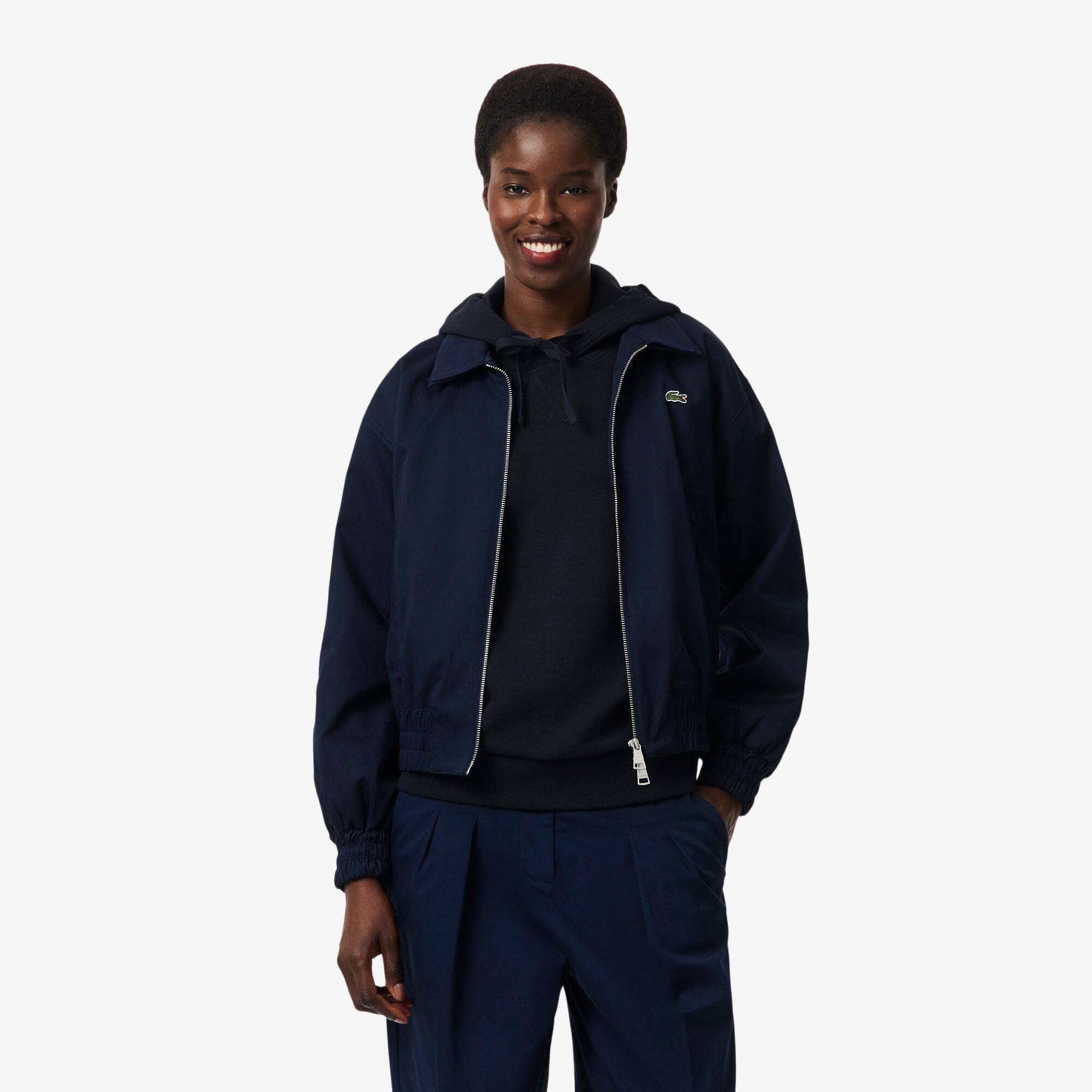 Double Collar Stretch Gabardine Jacket - Women's Jackets & Coats