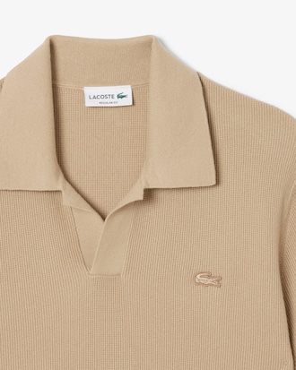 Cotton Blend Open Polo Collar Sweater