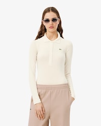 Slim Fit Long Sleeved Rib Knit Polo Shirt