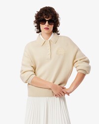 Badge Accent Wool Polo Collar Sweater