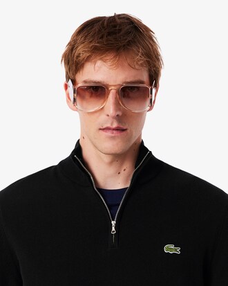 Zipped High Neck Cotton Sweater