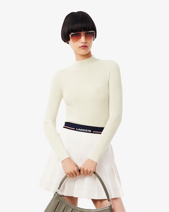 High Neck Ribbed Knit Merino Wool Sweater