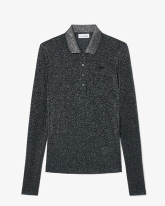 Slim Fit Long Sleeved Glitter Jersey Polo Shirt