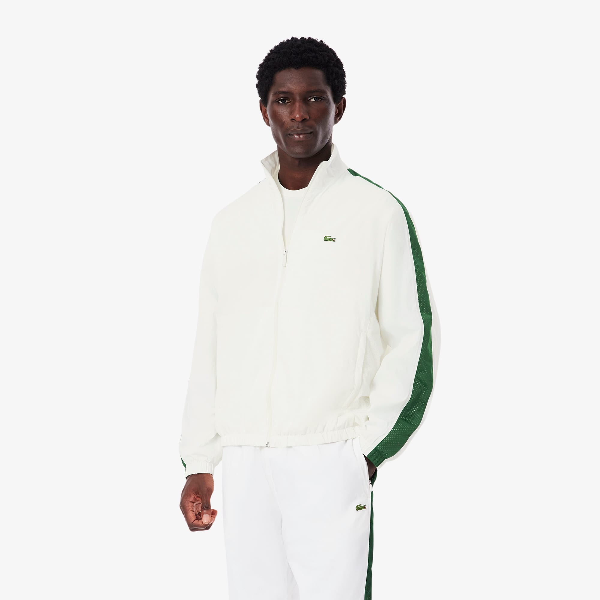 LACOSTEホワイト ジャケット Lacoste WHITE Men's Oversized Water-Resistant Patchwork