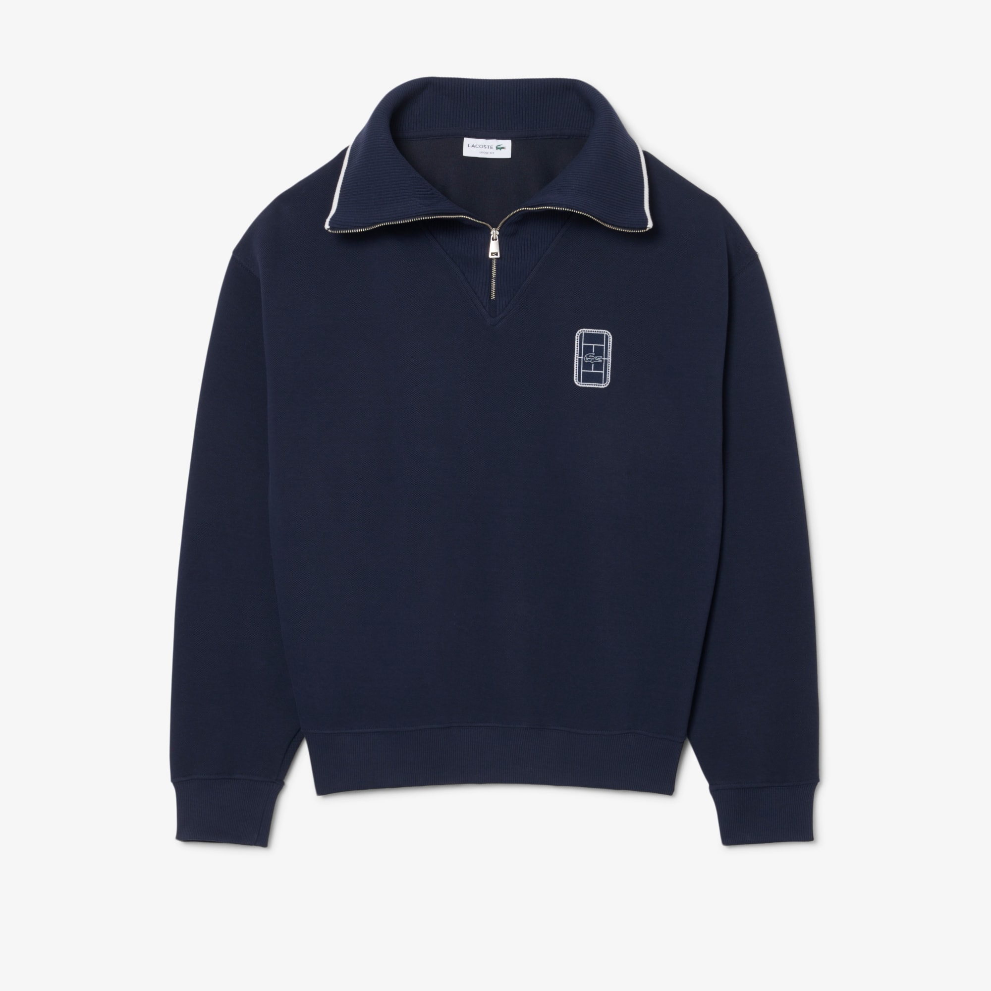 Loose Fit High Zipped Neck Badge Accent Sweatshirt - Men's