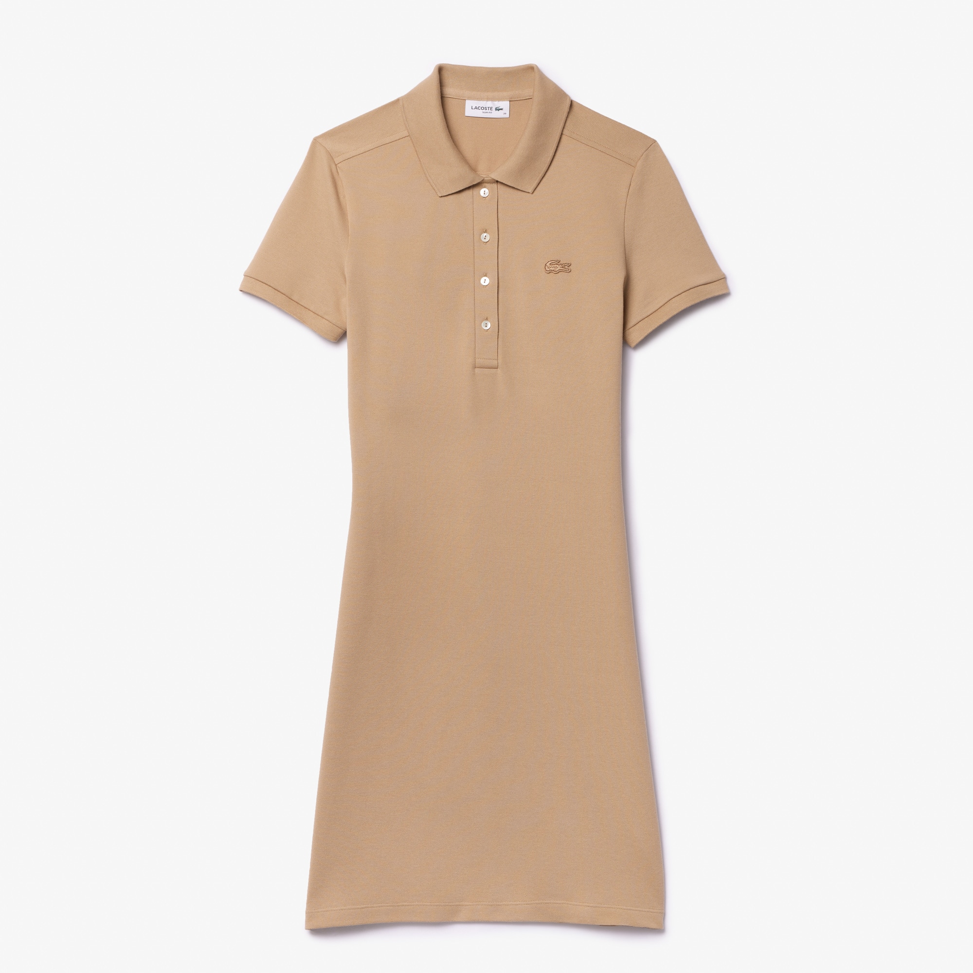 ★LACOSTE★ Women's pleated hem short sleeve polo dress beig Lacoste Women's Organic Cotton Buttoned Polo Dress, Flour, 0