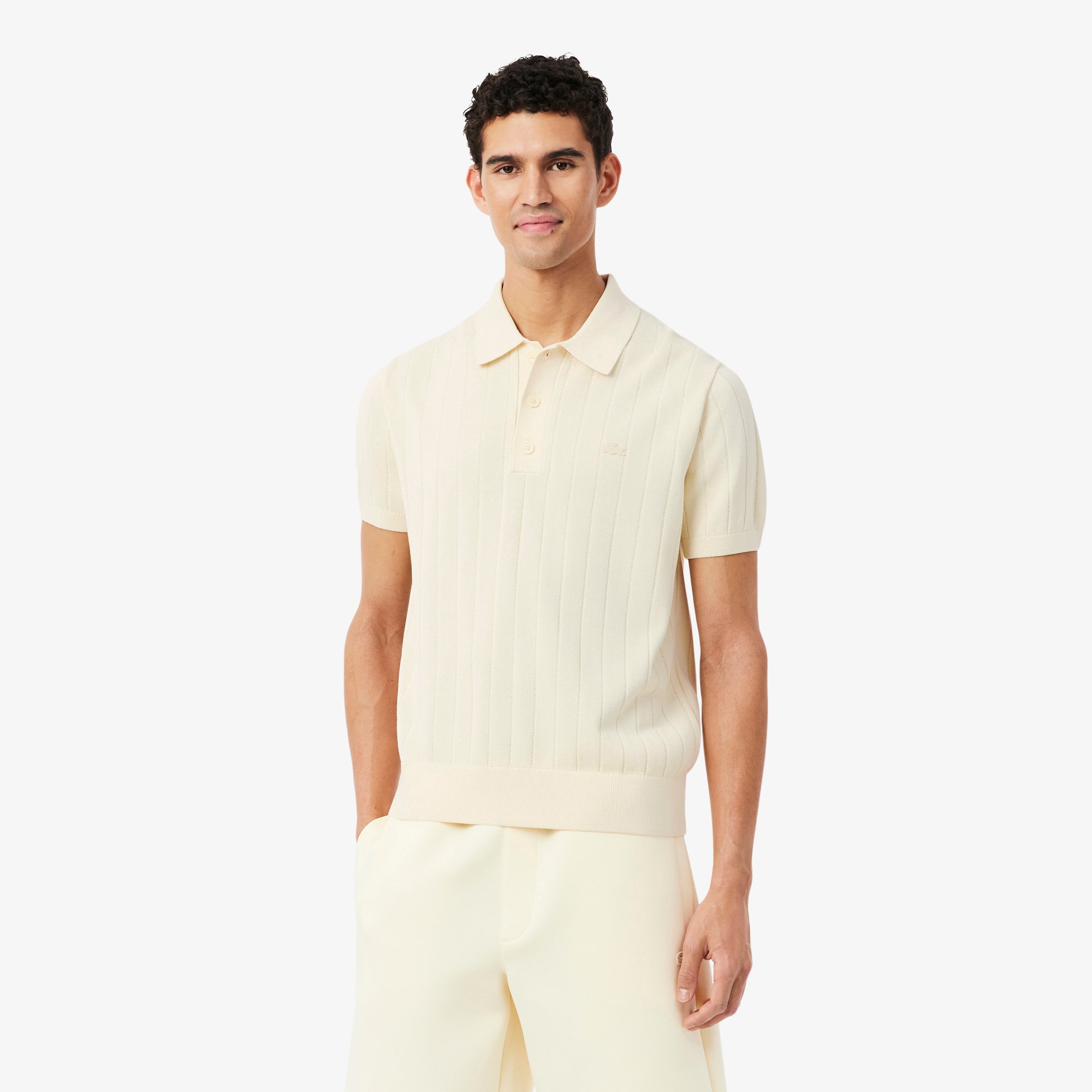 Fluid Ribbed Knit Polo Collar Sweater - Men's Knitwear - New In