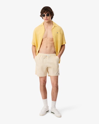 Mid Length Striped Textured Swim Trunks