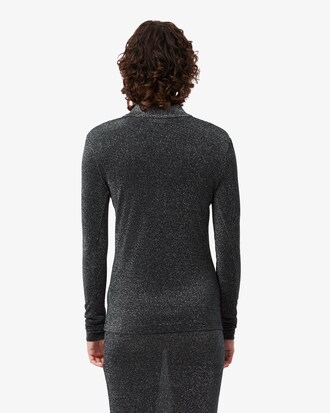 Slim Fit Long Sleeved Glitter Jersey Polo Shirt