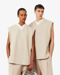 Runway Satin Knit V Neck Sleeveless Sweatshirt