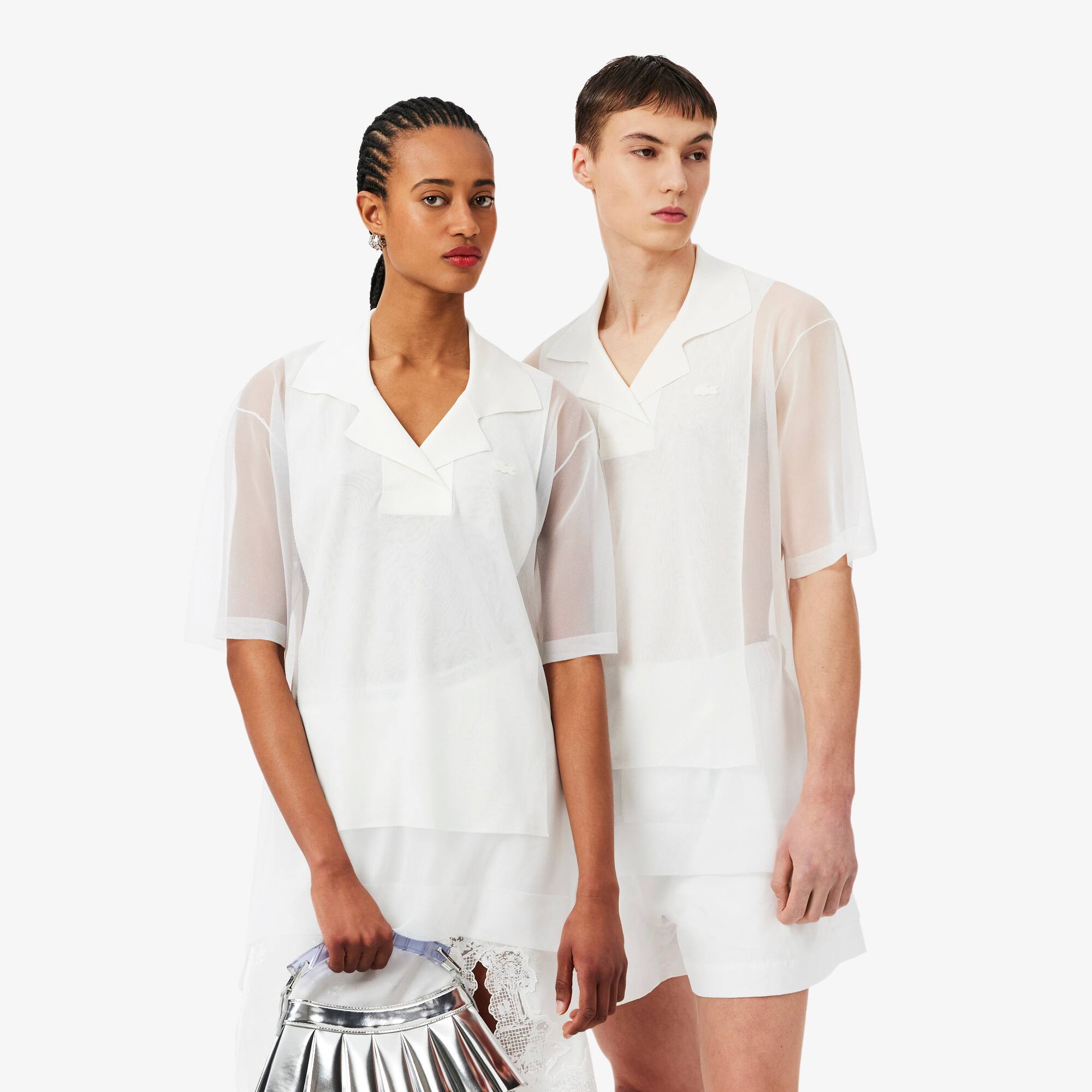 Runway Loose Fit Sheer Knit Piqué Polo Shirt - Men's Knitwear