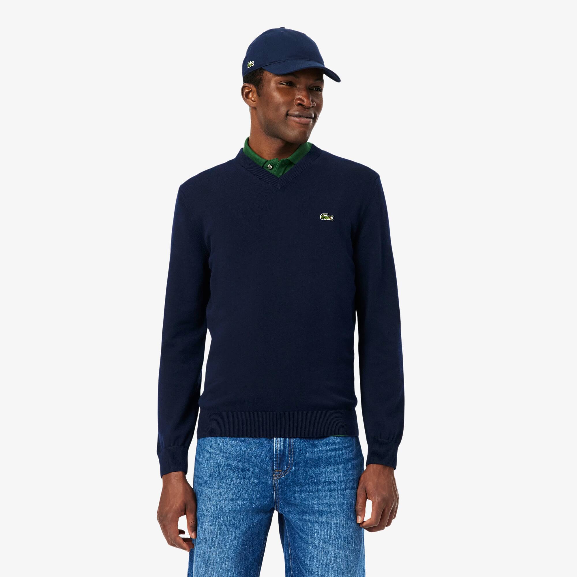 Monochrome Cotton V-neck Sweater - Men's Knitwear - New In 2026