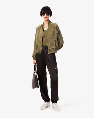 Oversized Embroidered Signature Satin Bomber Jacket