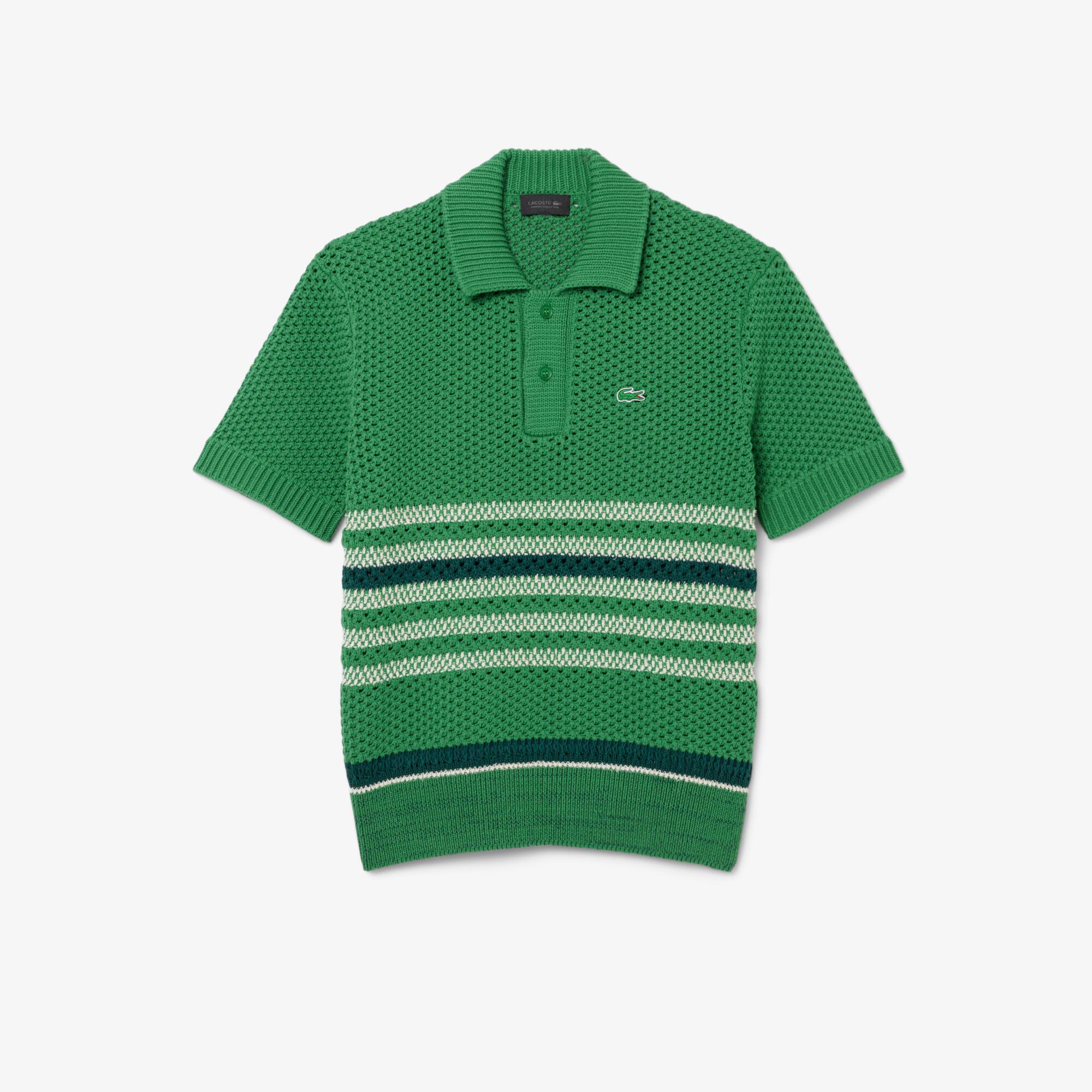 Runway Lacy Striped Polo Collar Sweater - Men's Knitwear - New In