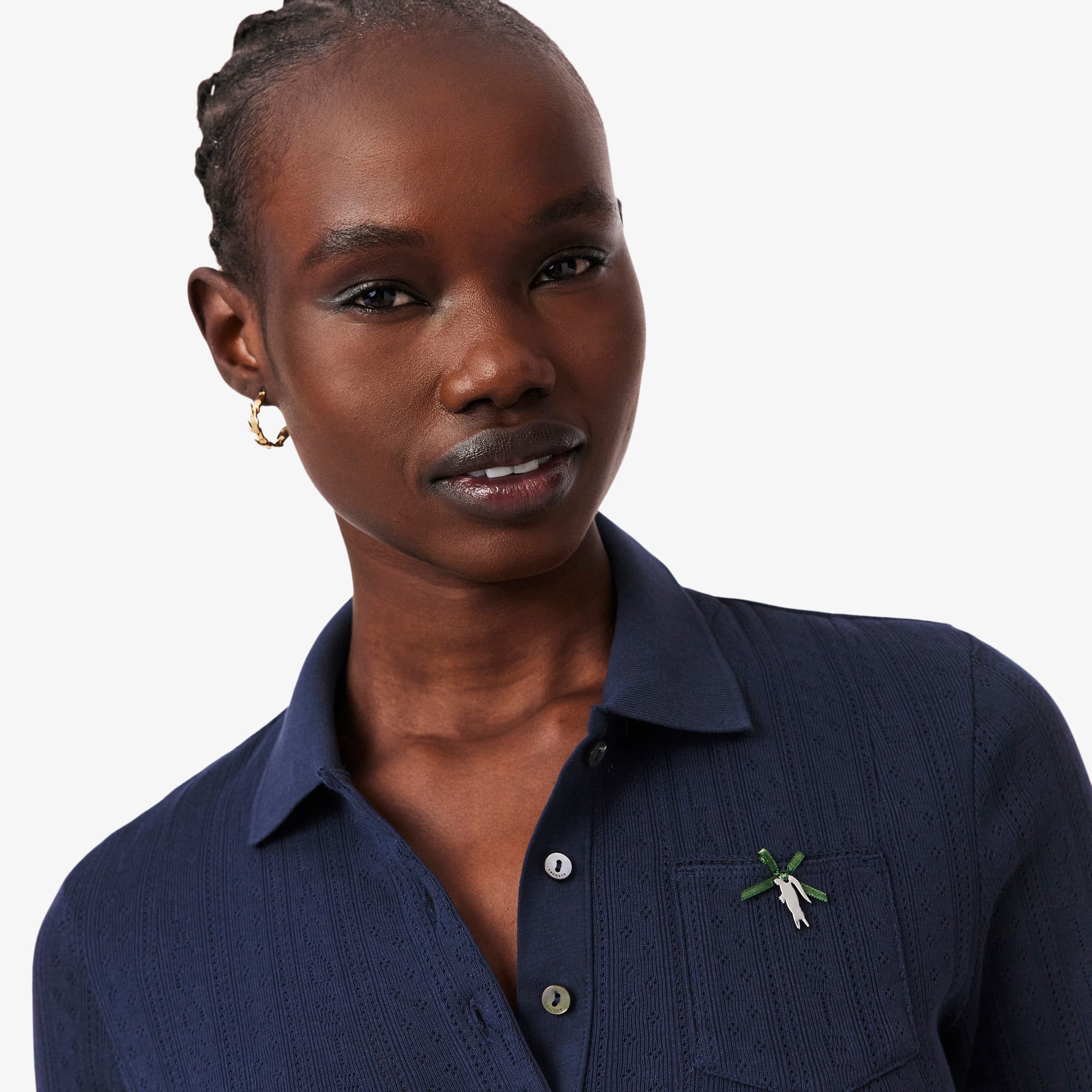 Slim Fit Pointelle Branded L.12.D Polo Shirt - Women's Short