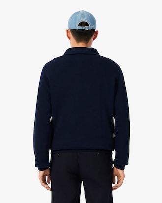 Ribbed Cotton Polo Collar Sweatshirt