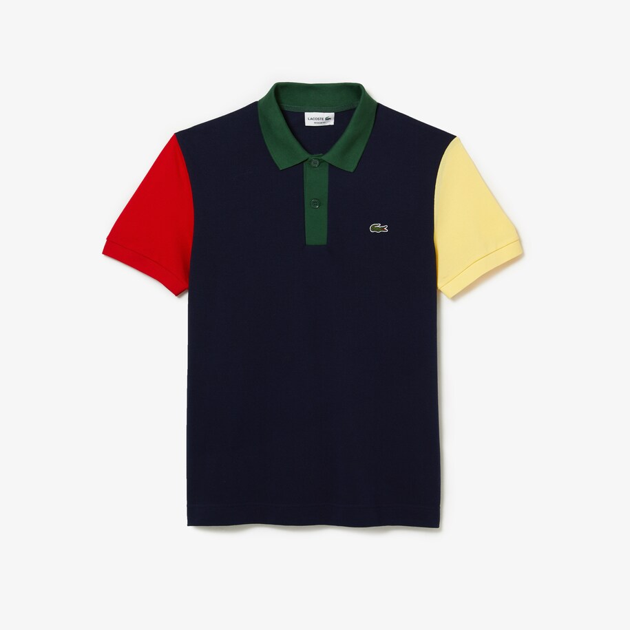Men's Lacoste Regular Fit Colourblock Cotton Petit Piqué Polo Short Sleeves New In 2023